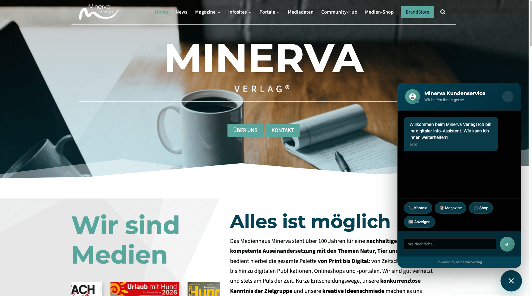 KI-Chatbot auf einer Website, Beispielansicht